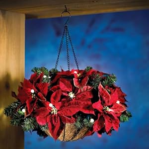 Christmas Artificial Hanging Flowers Basket, Pre Lit Artificial Poinsettia Floral Arrangement Hanging Baskets with LED Lights and Bristle Pine for Yard Porch Christmas Holiday Decor Christmas Artificial Hanging Flowers Basket Pre Lit Artificial Poinsettia Floral Arrangement Hanging Baskets with LED Lights and Bristle Pine for Yard Porch Christmas Holiday Decor