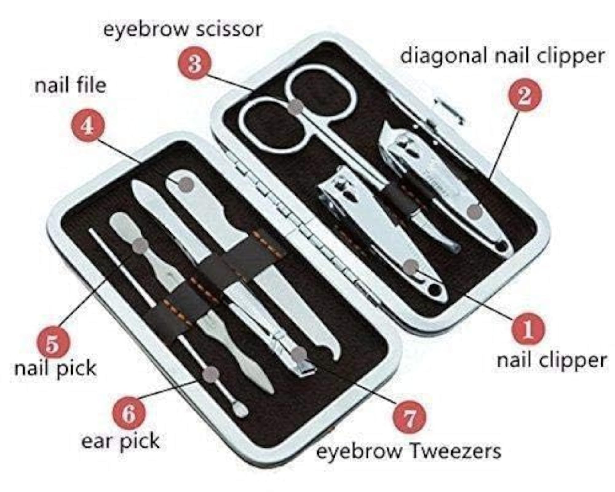 7 in 1 Stainless Steel Nail Clippers Set with Leather Travel Case