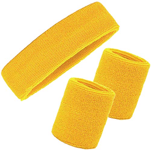 Ailiver Wristbands Headbands Wrist Sweatband Set 3 Pieces Men Women Sweat Bands Absorbent for Gym Sports Tennis Running Exercise Basketball Wrist Sweatband Moisture Wicking (3 Pieces)