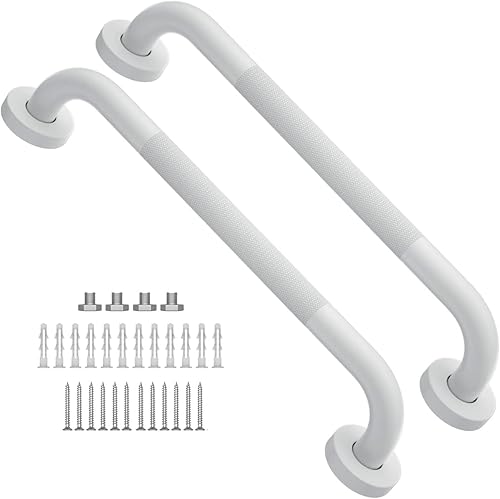 ZUEXT - Paquete de 2 barras de agarre de ducha de 16 pulgadas de diámetro, mango de acero inoxidable blanco ZUEXT para baño, barra de equilibrio de