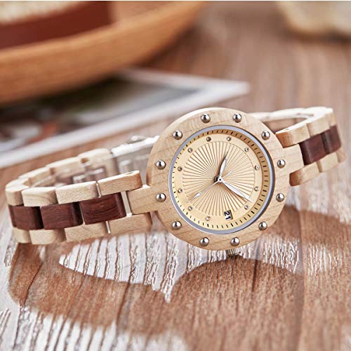 Gorben Women's Bamboo Wooden Watch With Analog Calendar Display Crystal Elegant Quartz Casual Watches For Ladies #TOP2