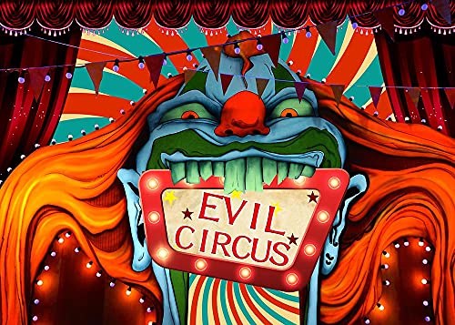 Horror Circus Carnival Theme Halloween Party Photography Backdrop 5X3Ft Vinyl Giant Evil Clown Scary Hallowmas Kids Birthday Party Photo Background Grove Vampire Banner Photo Studio Booth Props #TOP6