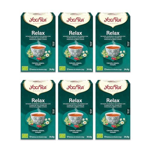 Yogi Tea, Relax - Infusión Ayurvédica - Mezcla de Tila, Manzanilla y Rosa Canina - Sin Cafeína - Pack de 6x17 bolsitas (102 bolsitas en total)