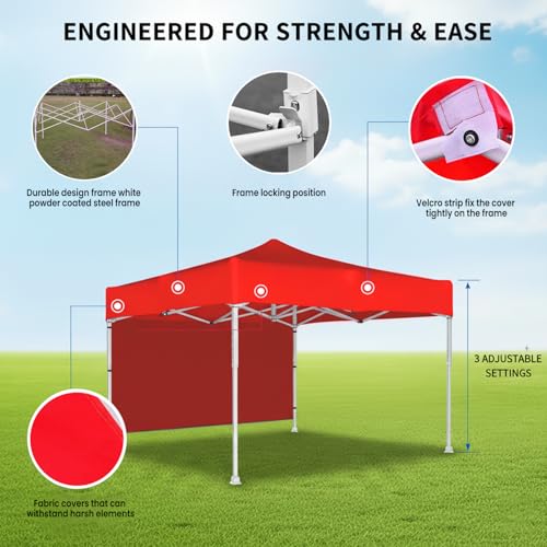 Image of OUTO Heavy Duty Gazebo Tent 6.5 ft | 17.5 Kg Strong Frame | UV Protection Foldable Pop-Up Canopy Tent with 3 Side Open | Outdoor Folding Tent for Garden, Terrace, Events & Promotional Use (Red)