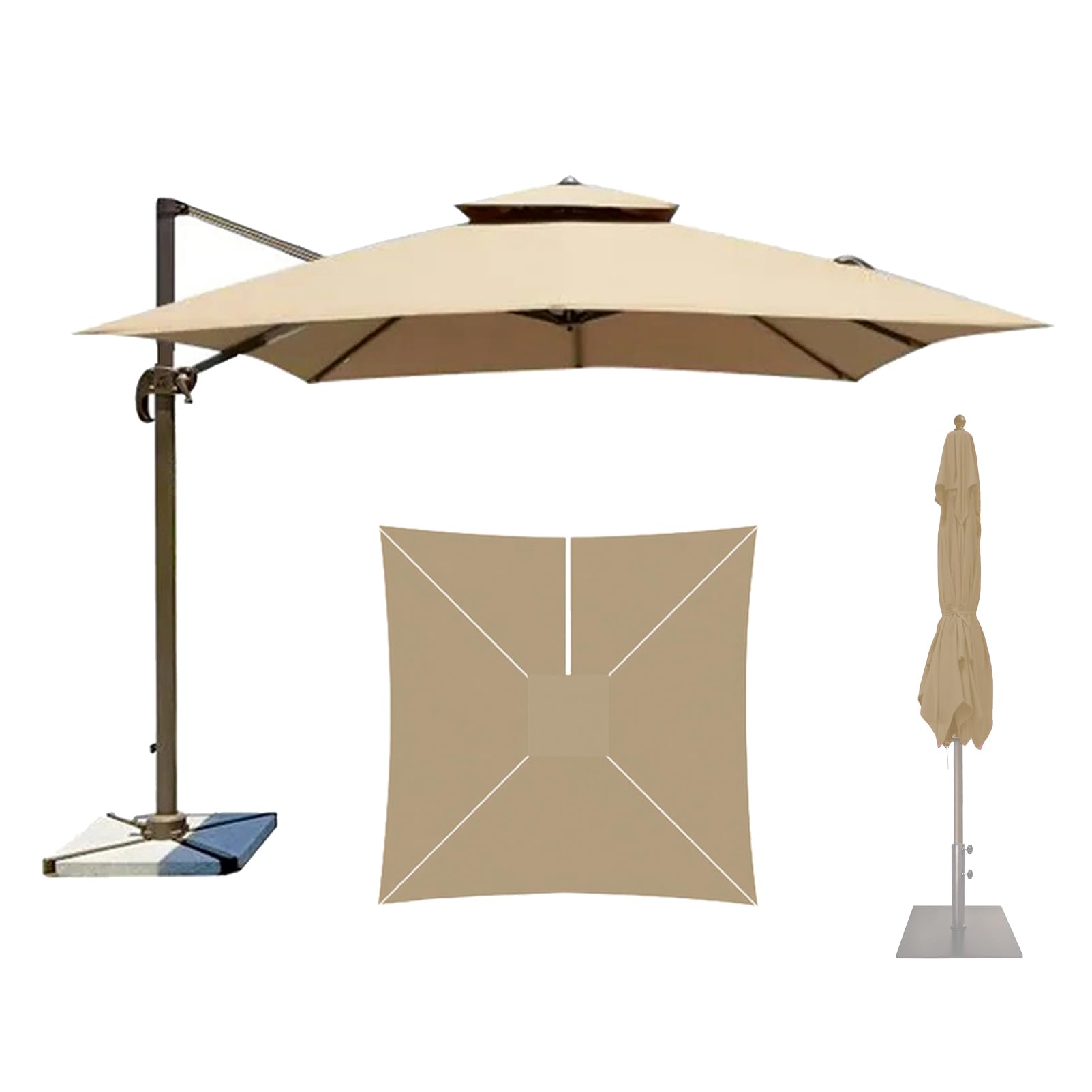 Fjqfhh Khaki Garden Parasol, Replacement Canopy For Offset Umbrellas(,4X300cm)