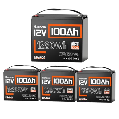 Image of HumsiENK 4 Pack 12V 100Ah LiFePO4 Battery Lithium Built In 100A Smart BMS