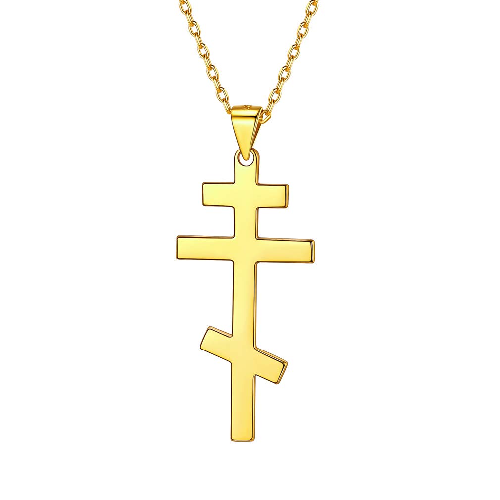 PROSILVER Cruz Ortodoxa Plata con Collar 46cm Largo + 5cm Alargador, Plata de Primera Ley