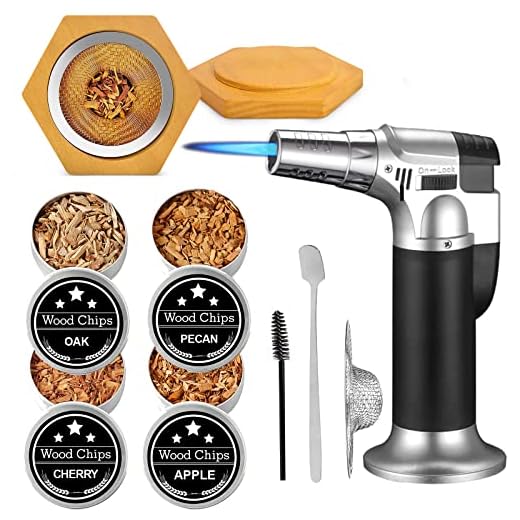 Cocktail Smoker kit with Torch for Old Fashioned Cocktail Whiskey Bourbon, Premium Drink Smoker Infuser Kit with 4 Flavored Smoking Wood Chips, Smoke Gifts for Men, Whisky Lovers (No Butane)
