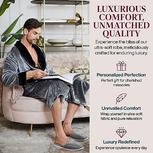 Lotus Linen Mens Robe Personalized - Custom Bathrobe Men, Monogram Plush Robes for Men, Gift for Him 5