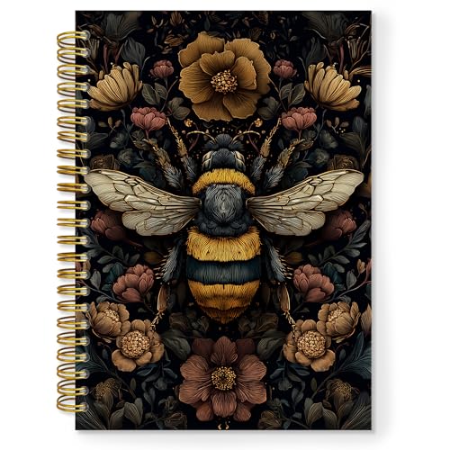 Carnet de notes abeille et fleurs vintage A5 à spirale pour écriture