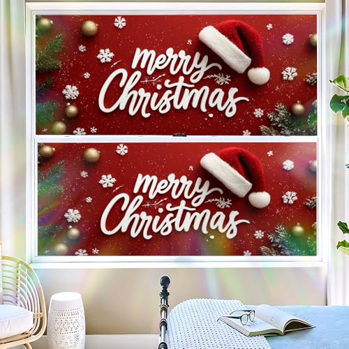 Image of Merry Christmas Typography Window Film 39.37x17.32in Static Cling