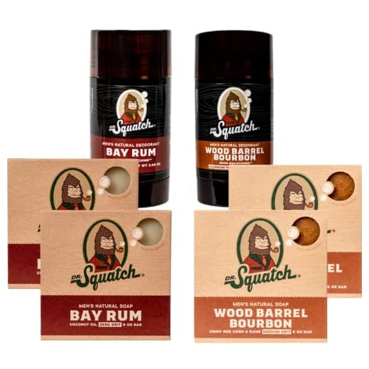 Dr. Squatch Manly Soap and Deodorant Variety Pack - Handmade with Organic Oils, Aluminum-Free - Wood Barrel Bourbon and Bay Rum - Men's Natural Soap