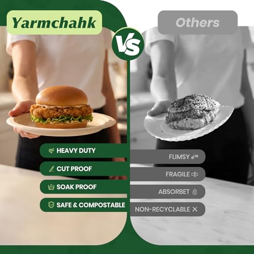 Image of 6 Inch Disposable Paper Plates 50 Pack, Heavy Duty Bagasse Plate | Eco Friendly Bagasse Plates with Strong Durability, Leak Resistance, Microwave Safety for Desserts,Meals,Parties,Picnics