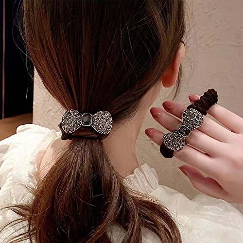 Wendalern Boho Strass Pferdeschwanzhalter Bowknot Pferdeschwanz Haargummi Geometrische Elastische Haargummis Braune Kristallhaarseile Dekorativer Haarschmuck für Frauen und Mädchen Cover