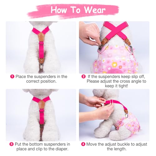 Image of Pet Soft Dog Suspenders 2 Pieces Female Dog Diaper Suspenders for Dogs Diaper Keeper Suspender for Dogs Skirt, Dress, Diapers (Black & Pink, M /L)