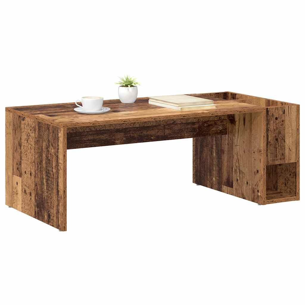 Mesa de centro de madera vieja, 101,5 x 50 x 37 cm, rectangular, con espacio de almacenamiento, salón, mesa auxiliar, estante para sofá, salón, oficina, diseño moderno