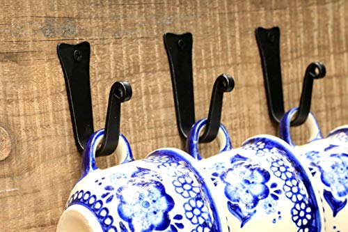Wrought Iron Hooks For Hanging -Set of 4- Black Hand Forged Wrought Iron Hooks Cup Hooks