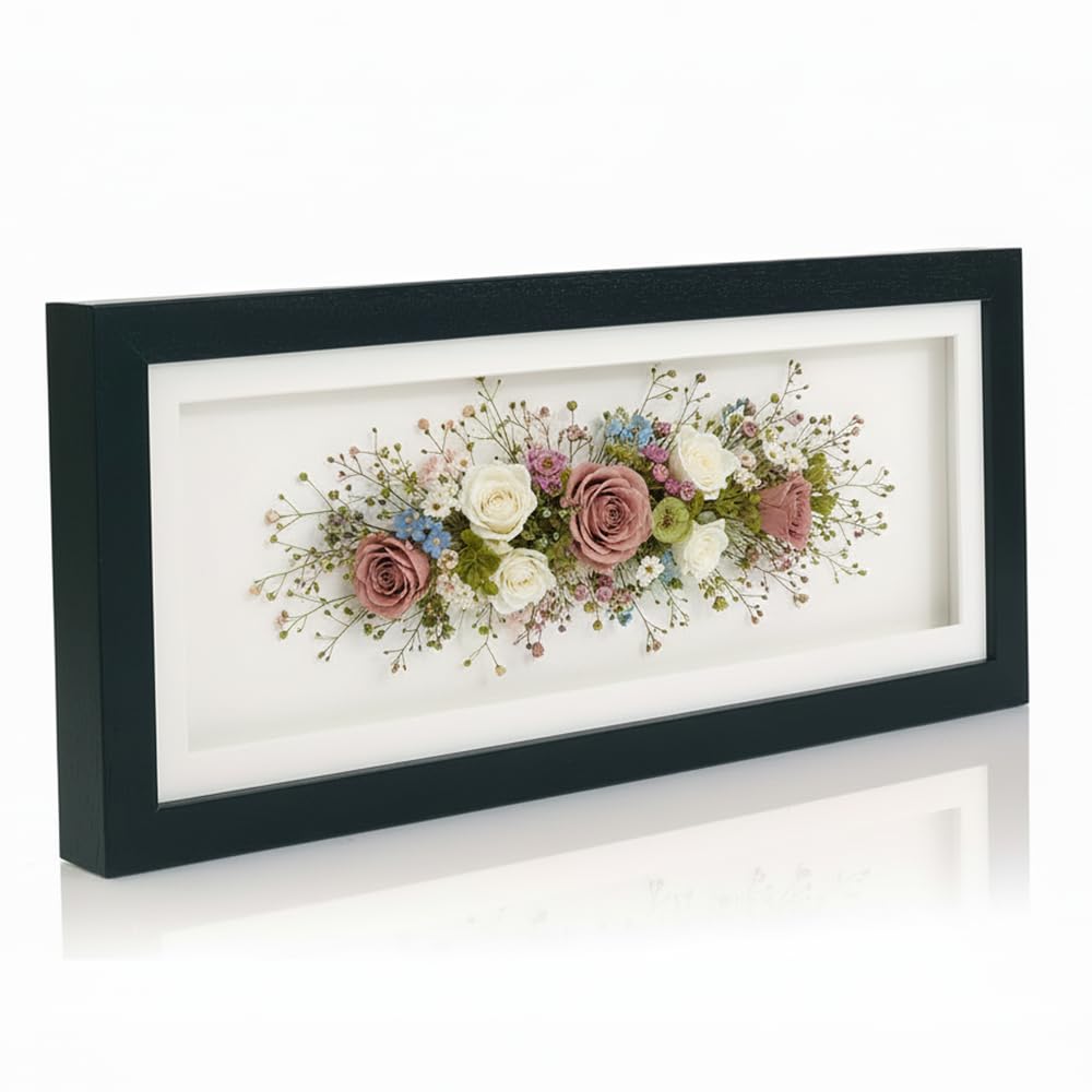 Boldon Framing 20x8" Shadow Box Frame, Black Solid Wood Deep 3D Frame With White Mount, Clear Acrylic Front 2cm Deep Frame For Crafts 3D Deep Objects, Medals, Flowers, Memorabilia