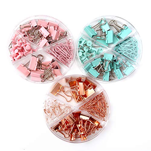 216 PCS Binder Clips Paper Clips Push Pins Set, Practical Desk Organize Kits for Office School Home, 72 Pcs Per Box, 3 Box Pack Mix Color