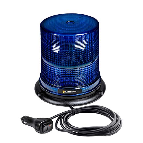 LAMPHUS Aura 7" 12W Blue LED Flashing Beacon Light [SAE Class 1] [38 Flash Modes] [Magnet/Permanent] [High Dome] [Rooftop Mount] Warning Strobe Emergency Beacon Light for Volunteer Firefighter