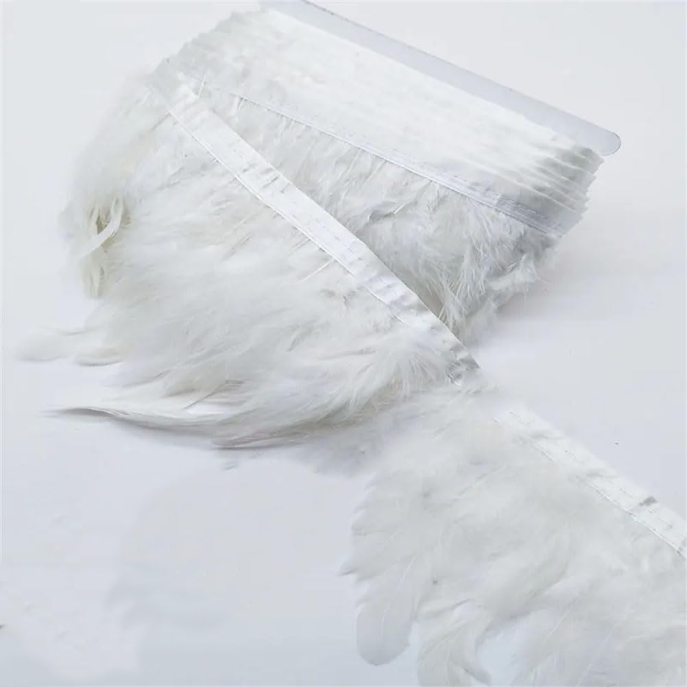 10 Yards Natural Chicken Tail Feathers Trims Strip for Wedding Party Clothing Feather Trims DIY White 10 Yards