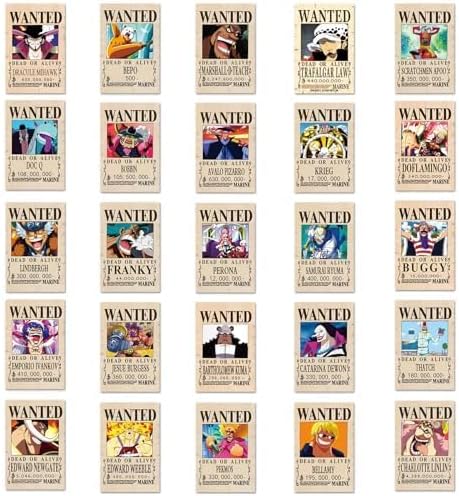 100Pcs for One Piece Wanted Poster Stickers, Cute Vinyl Waterproof Pirate Manga Sticker for Notebook, Water Bottles, Laptop, Skateboards, Luggage, Phone Suitcase, Guitar.