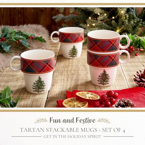 Spode Christmas Tree Tartan Mugs Set de 4 10 Oz miniatura 2