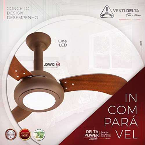 Venti-Delta Ventilador de Teto One LED 3 Pás 127 V C3V, 23107, 130 W, Marrom