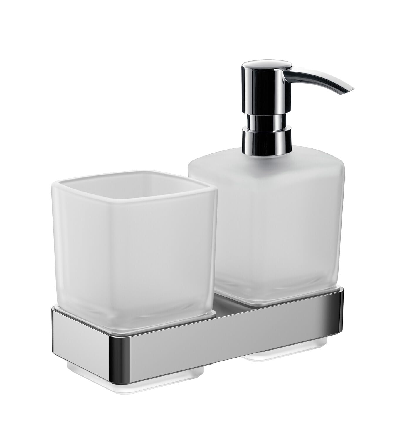 Emco 053100100 Loft 53100100 Soap Dispenser with Glass Holder Pump Head Chrome Container Satin Crystal Glass Height 159 mm Width 155 mm 53100100 Glass Normal Satin Wall Mounted