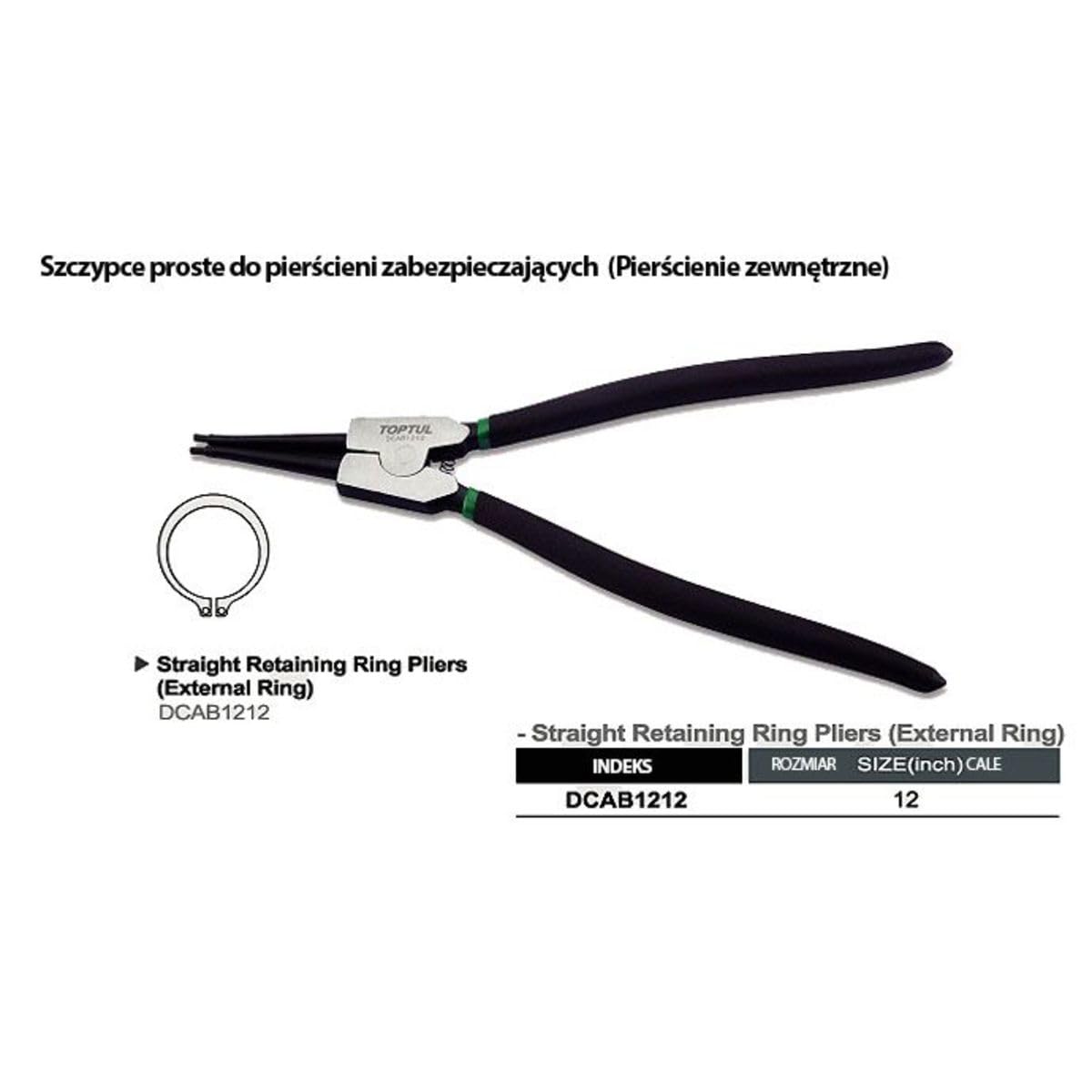 Alicates de anillo TOPTUL 12', (exterior) plano