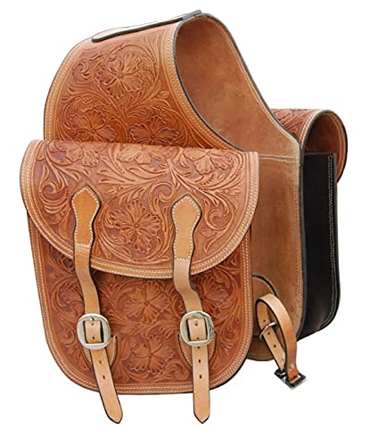 HUMAYL SADDLERY Horse Saddle Bag Western Cowhide Genuine Leather Equestrian Trail Tooling Carving Tooled Carved Pack Equipment Horse Saddle Bags Size: 10” L x 10” W x 3 ½” D inches, BAG116