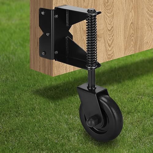 YONSIN 4.3" Heavy Duty Gate Caster Wheel with Spring Loaded for Wooden Gate Fences, Gate Caster with 360° Swivel, Right-Angel Mount Plate for Metal Gate, Yard Fence, 220 Lbs Capacity, Right, Black by YONSIN - Used condition - US$23.67