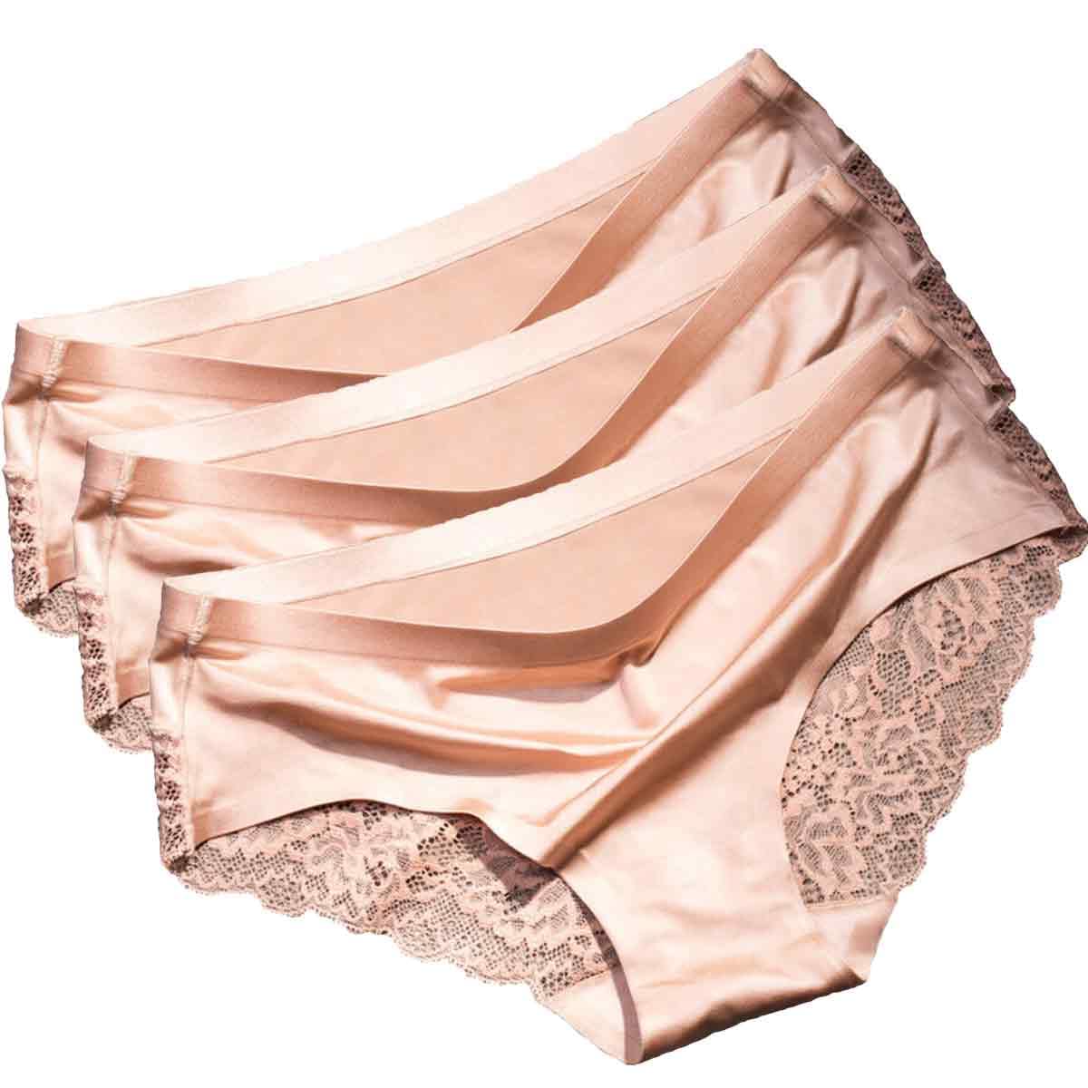 3 Pack Shiny Satin Ice Silky Knickers Sexy Briefs Women Underwear Lace Panties (as8, numeric, numeric_8, numeric_10, regular, regular, Khaki)