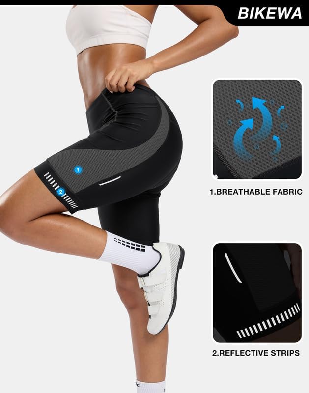 Bikewa Women's 4D Padded Bike Shorts with Zipper Pockets Gel Road Cycling Biking Biker Shorts for Bicycle Riding