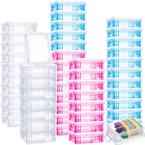 Image of Suzile 50 Pcs Plastic Crayon Box with Lid 4.8 x 3.4 x 1.6 In Crayon Storage Containers Bulk for Office School Classroom Supplies Pen Pencil Art Crafts(Clear,Red,Blue)