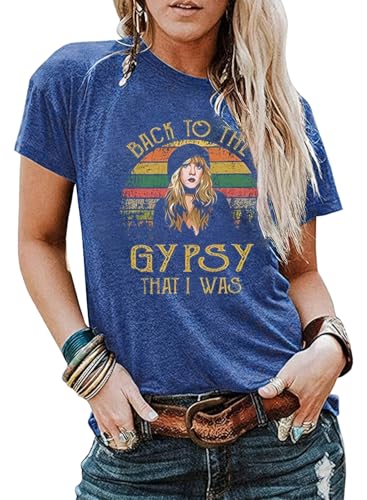 RANLUP Womens Country Music Shirts Graphic Tees Crew Neck Short Sleeve Loose Rock Music Tees Tops Blue