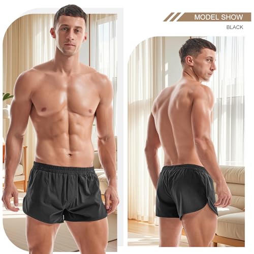 AMY COULEE Mens Lounge Shorts Workout Gym Shorts Lightweight Split Side Cotton Sleep Bottoms3