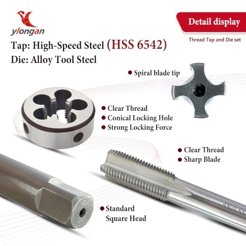 Image of M12x1.5 Tap and Die Set, Metric Right Hand M12 x 1.5 Tap Die Set, 12 x 1.5mm High-Speed Steel Thread Milling Tap and Die Suitable for Various Metals, M12 Thread Tap and Round Thread Die Tool
