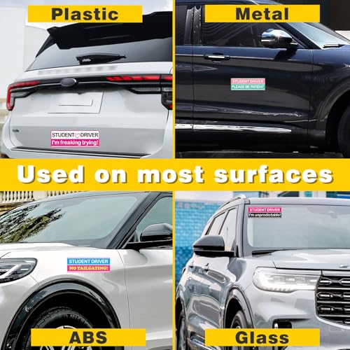 Image of 4-Pack Funny Student Driver Sticker (Non-Magnetic) for Car, Removable New Driver Car Decals for Bumper & Windows, Pink Rookie Safety Attention Sign -Please Be Patient- (Pink Colour Scheme -4 Pack)