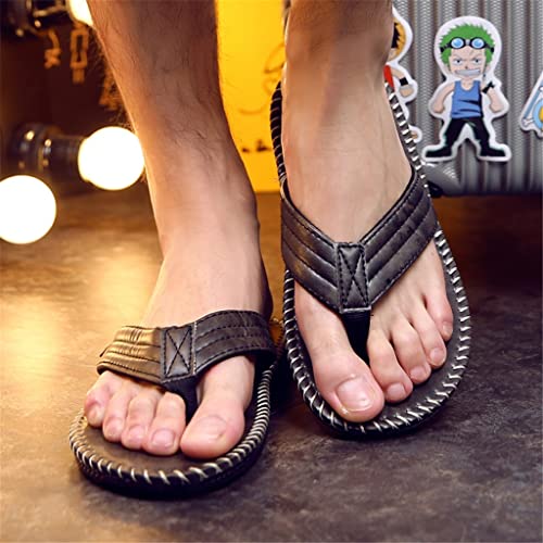 Men Flip-Flops British Fashion Beach Slippers Male Thick Bottom Non-Slip Flat Shoes Street Slippers(Beige,41 Code)2