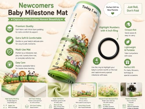 Image of NEW COMERS Milestone Baby Blanket for All Season Play Mat, Super Soft Foam | 3 Layer Thick Mat Blankets for Kids /New Born Monthly Photoshoot