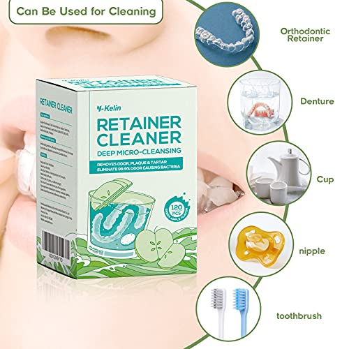 YKelin Retainer and Denture Cleaner 120 Tablets for 4 Months Removes