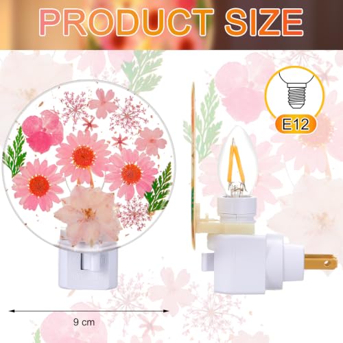Image of Glooglitter Pressed Flower Night Light Plug in-Handmade Dried Floral Wall Night Light, Glow Decorative Nightlight for Hallway Bedroom Nursery Bathroom, Vintage Botanical(Pink, Flower)