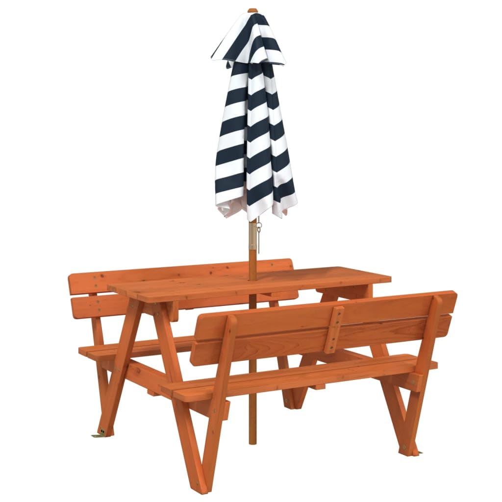 Tavolo da picnic per 4 bambini con ombrellone in legno di abete massiccio, 90 x 108 x 54 cm, stabile, robusto, resistente alle intemperie, per giardino, terrazza, esterni, ideale per