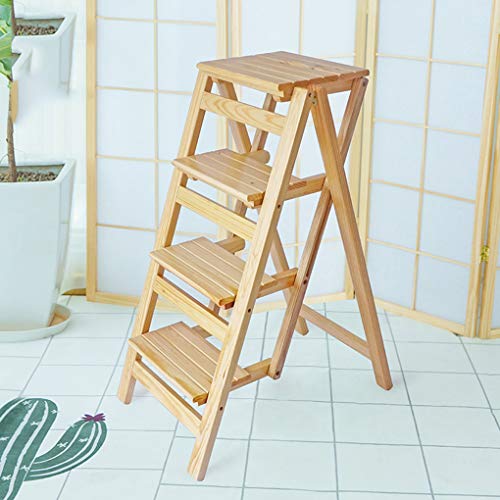 Folding Ladder Staircase Multi-Functional Folding Solid Wood Ladder Stool,Step Stool Household Muliti-Color Stool Step Ladder Foldable Stepladder,Brown,Four