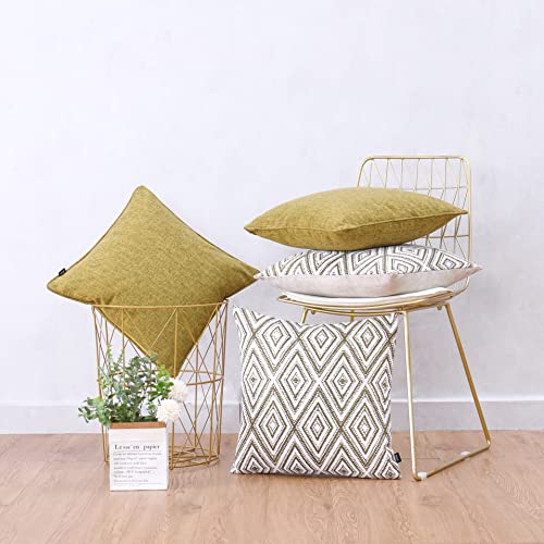 HPUK Decorative Throw Pillow Covers Set of 4 Geometric Design Linen Cushion Cover for Couch Sofa Living Room, 18"x18" inches, Olive - Thumbnail 5