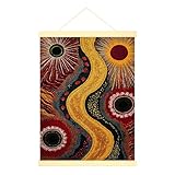 Leinwandposter zum Aufhängen, abstrakter indigener Fluss, Kreis, kein goldenes Poster zum Aufhängen mit Rahmen, für Zuhause, Schlafzimmer, Wohnzimmer, Dekoration, 30,5 x 40,6 cm