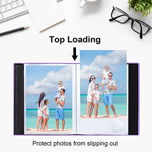 Image of Vienrose Small Photo Album 4x6 Holds 52 Photos, 2 Pack Mini Leather Photo Album with Cover Window, Acid-Free Baby Picture Album for Wedding, Family, Travel & Gift Keepsake, Purple