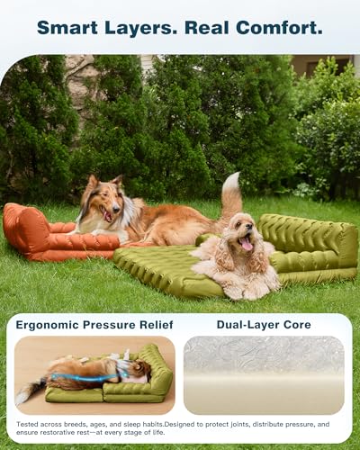 Orthopedic Memory Foam Dog Sofa Bed, Foldable Pet Couch Bed, Cooling Fabri & Removeable Cover, Green,30"x40"x16"