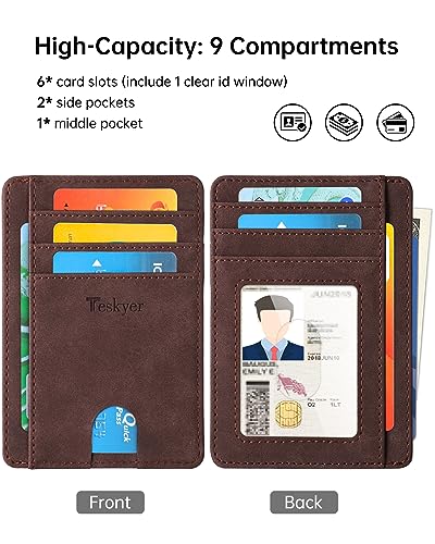 Image of Teskyer Slim Minimalist Wallet for Men, RFID Front Pocket Card Holder | Ultra Slim Front Pocket Design, 8 Card Slots, RFID Protection, Smooth Faux Leather for Everyday Carry